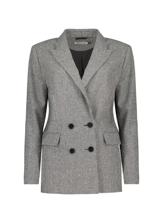 Baukjen Beatrix Recycled Wool Blend Blazer Black and White Houndstooth Clothing