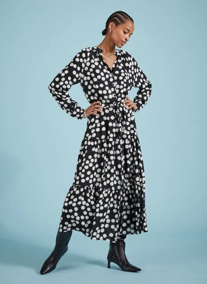 Baukjen Cornelia Maxi Shirt Dress Black Painted Polka Clothing