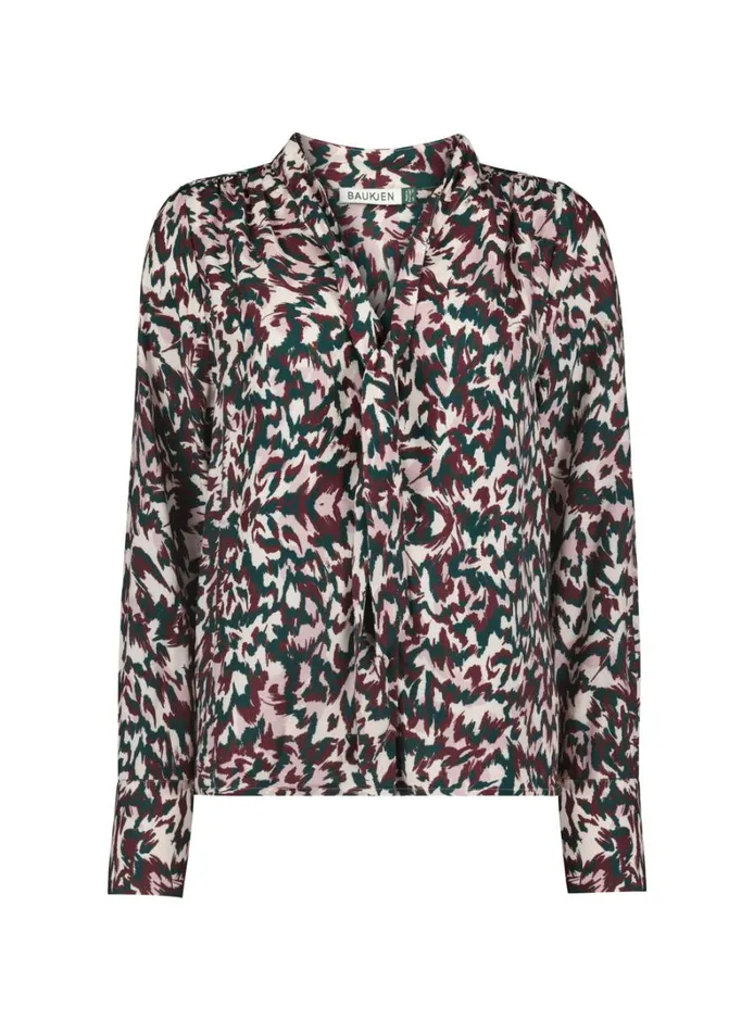 Baukjen Effie Printed Tie Neck Blouse Beige Flanimal Clothing