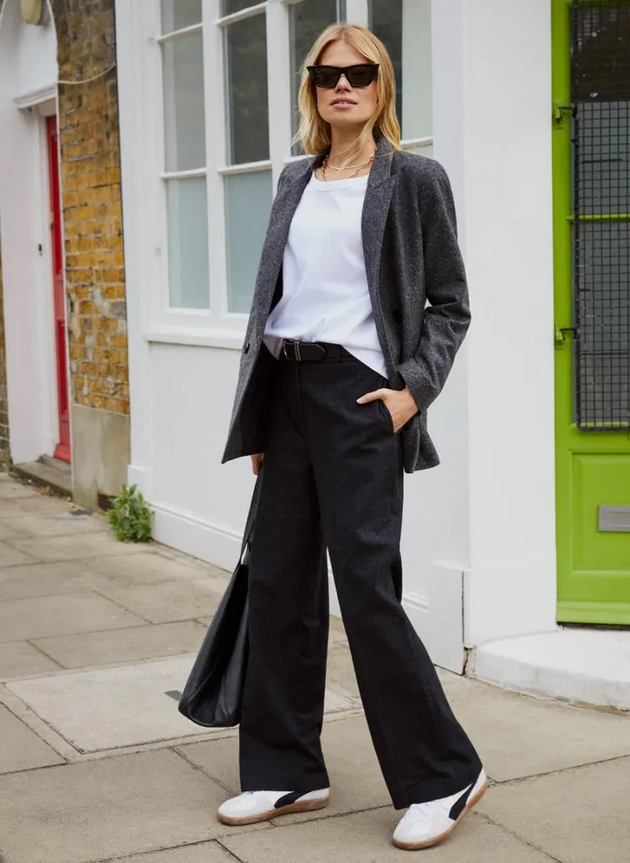 Baukjen Gwynnie Wool Blend Wide LegTrousers Charcoal Clothing