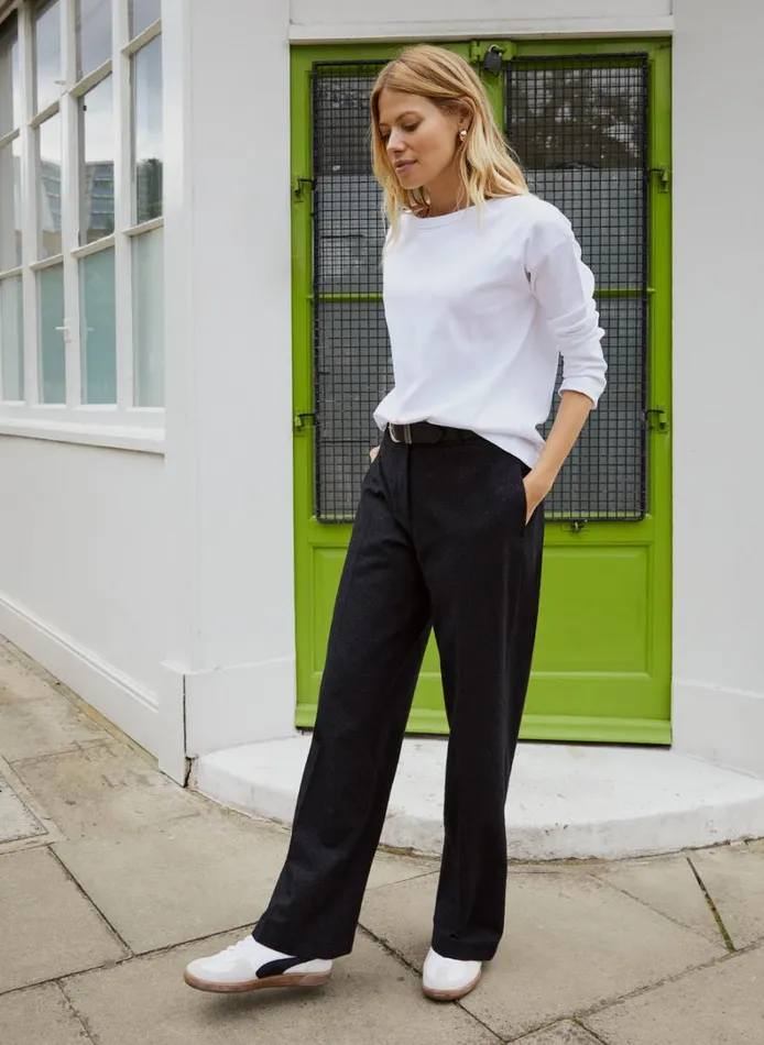 Baukjen Gwynnie Wool Blend Wide LegTrousers Charcoal Clothing