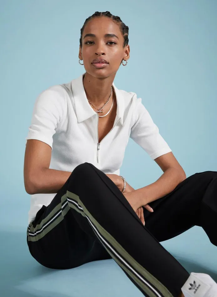 Baukjen Ivy Organic Rib Zip Collar Top Soft White Clothing