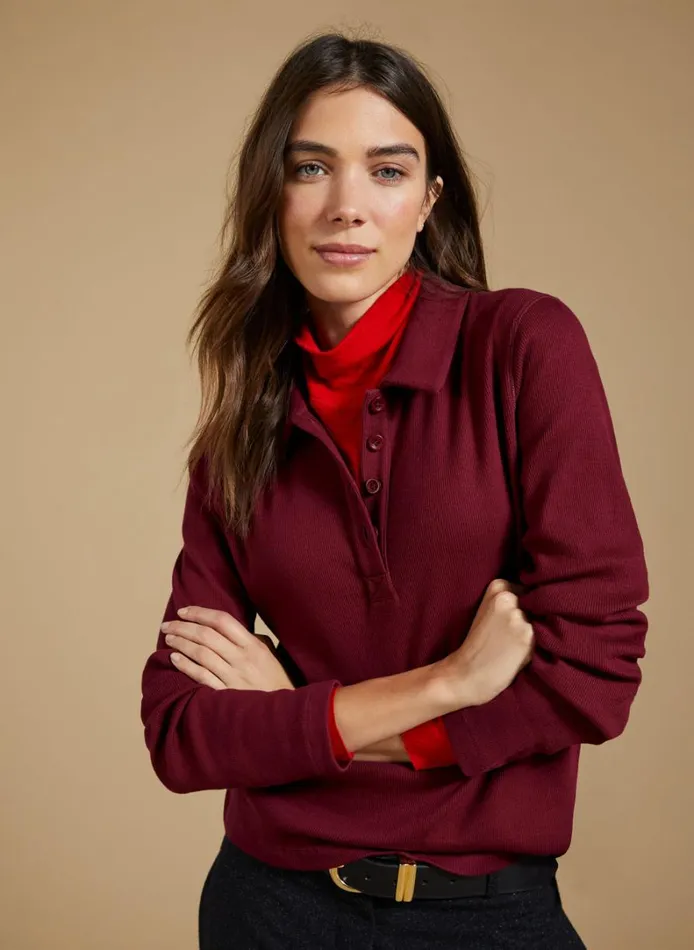 Baukjen Luanne Organic Cotton Collar Top Burgundy Clothing
