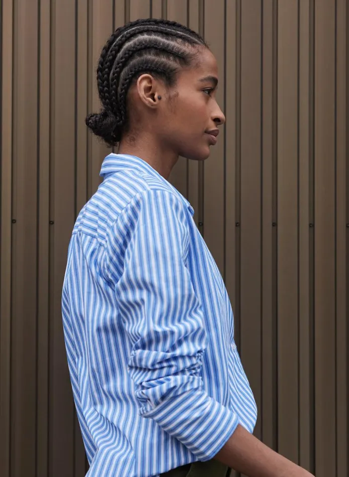 Baukjen Rishma Organic Cotton Shirt Blue And Soft White Clothing