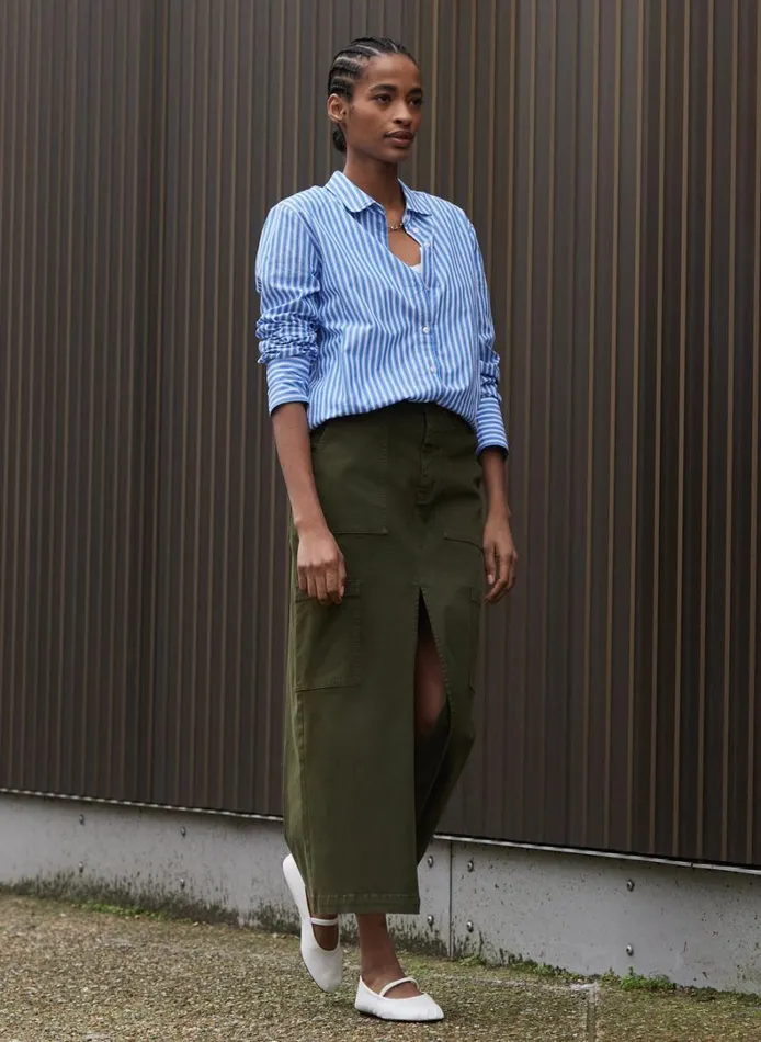 Baukjen Rishma Organic Cotton Shirt Blue And Soft White Clothing