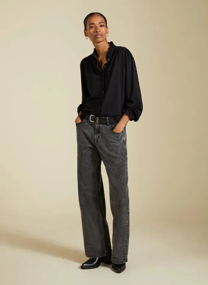 Baukjen SimaFrill Detail Blouse Caviar Black Clothing