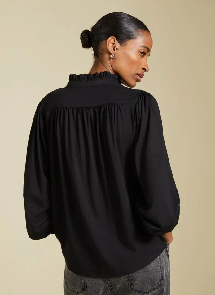 Baukjen SimaFrill Detail Blouse Caviar Black Clothing