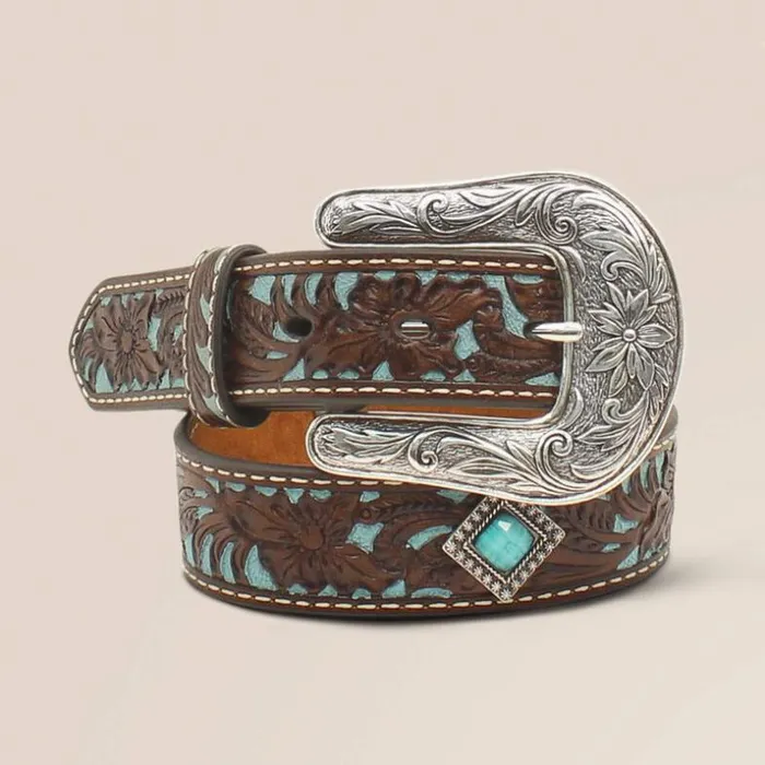 Belts Kids Ariat Fancy Tooled Overlay Belt Brown