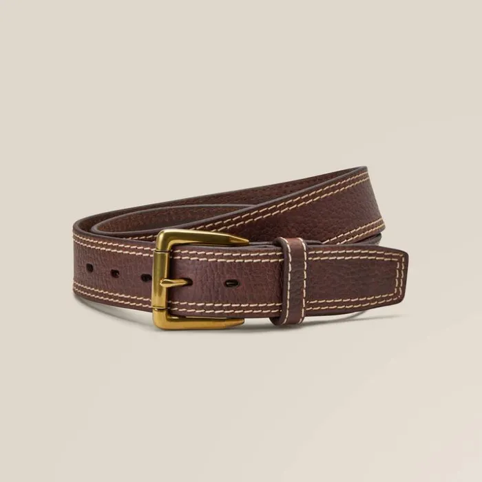 Belts Men Ariat Gold Buckle Double Stitch Belt Brown