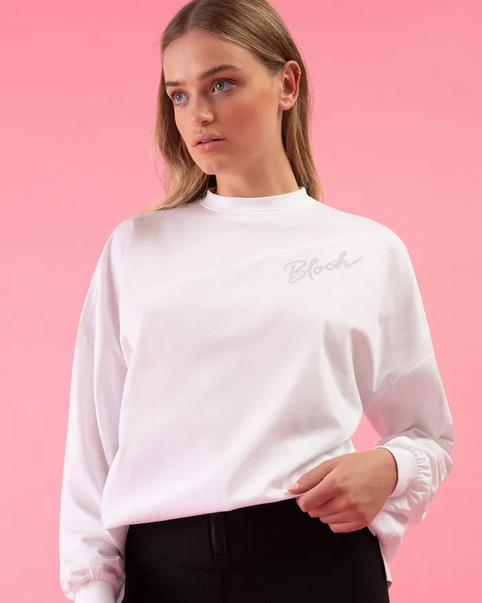 Bloch Bloch Play Oversized LS Tee White Adult Tops Bloch Bloch Play Oversized LS Tee White Adult Tops