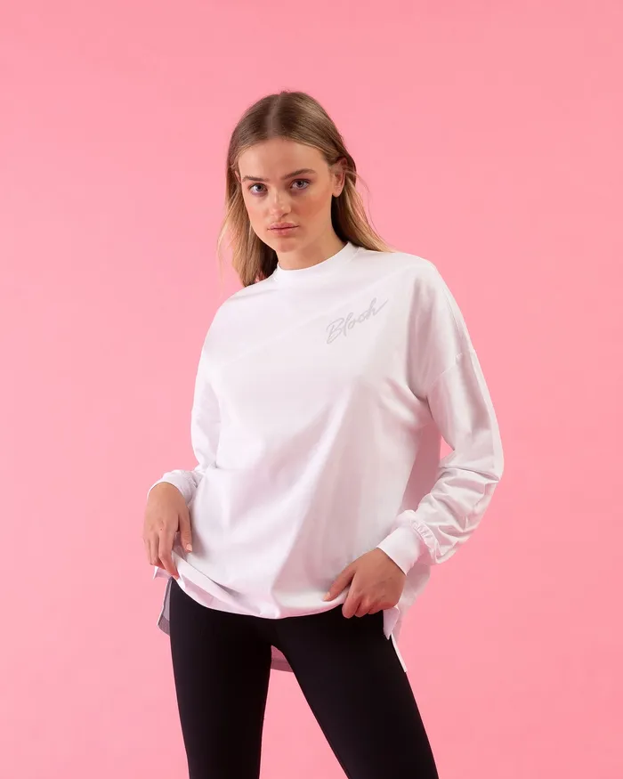 Bloch Bloch Play Oversized LS Tee White Adult Tops Bloch Bloch Play Oversized LS Tee White Adult Tops