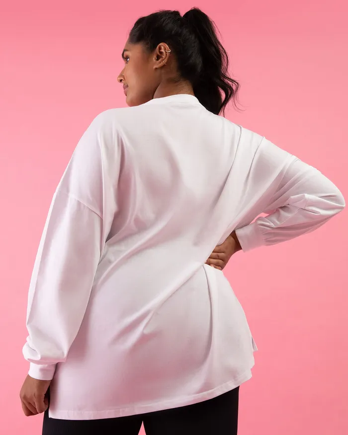 Bloch Bloch Play Oversized LS Tee White Adult Tops Bloch Bloch Play Oversized LS Tee White Adult Tops
