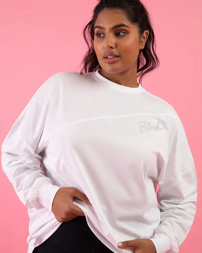Bloch Bloch Play Oversized LS Tee White Adult Tops Bloch Bloch Play Oversized LS Tee White Adult Tops