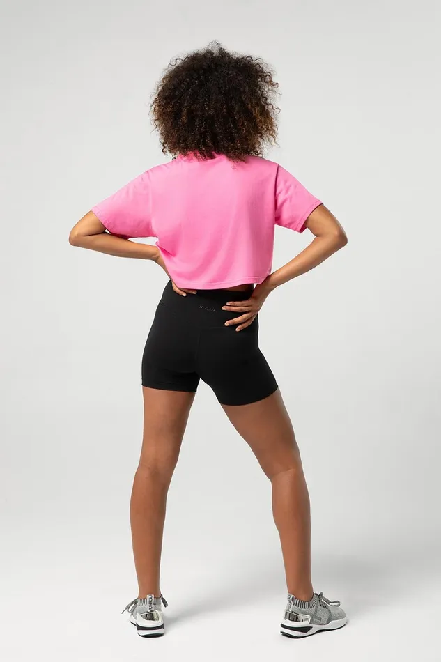 Bloch Ladies Heritage Bloch Print Crop Tee Electric Pink Adult Tops