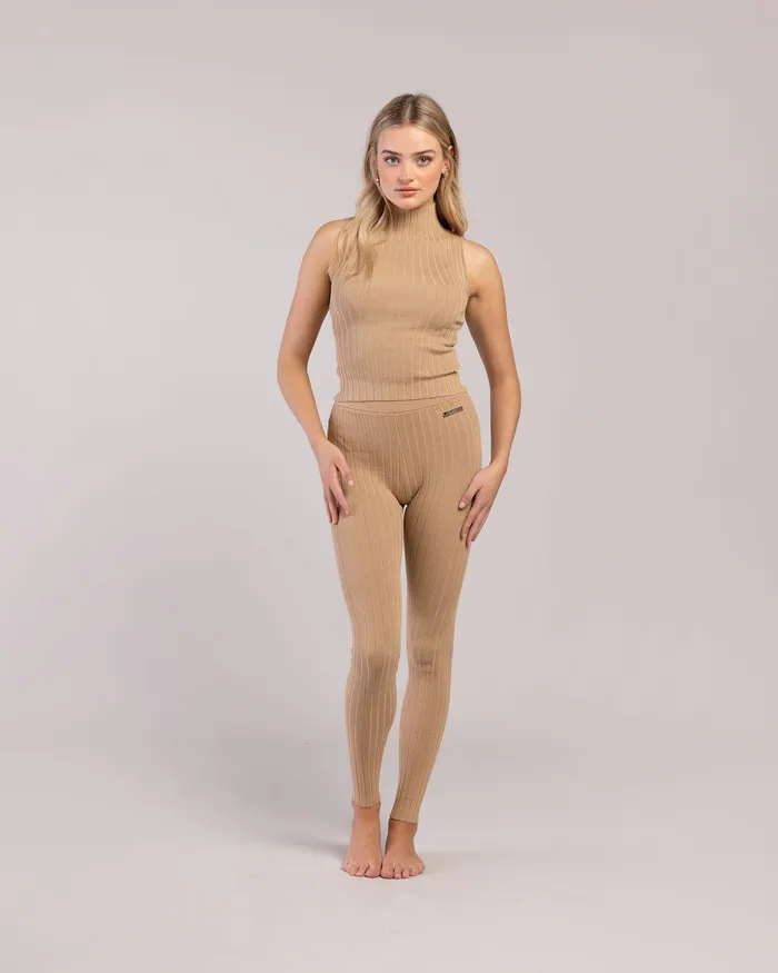 Bloch Rib Lounge Full Length Legging Tan Rib Adult Leggings