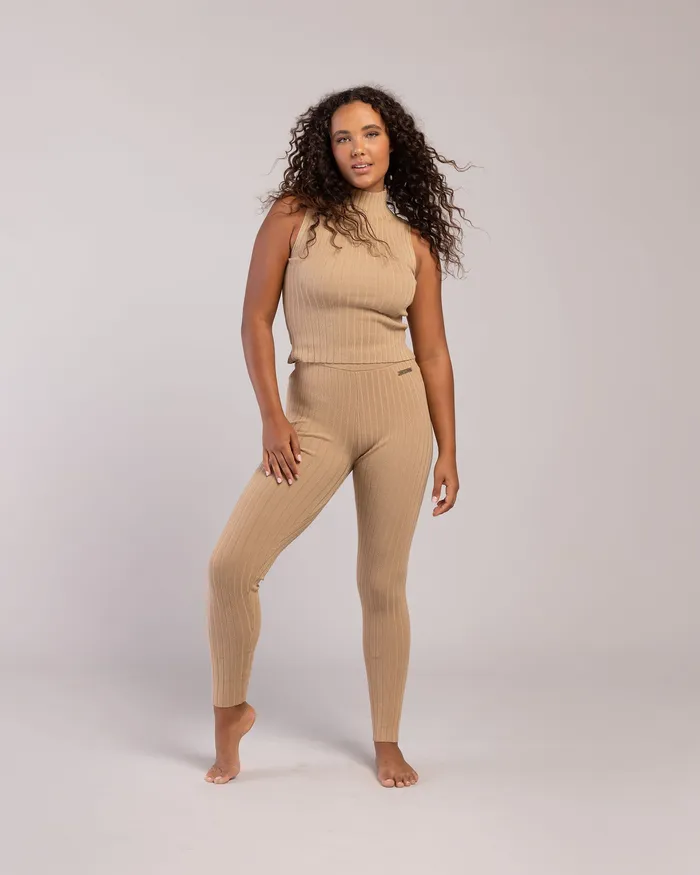Bloch Rib Lounge Full Length Legging Tan Rib Adult Leggings