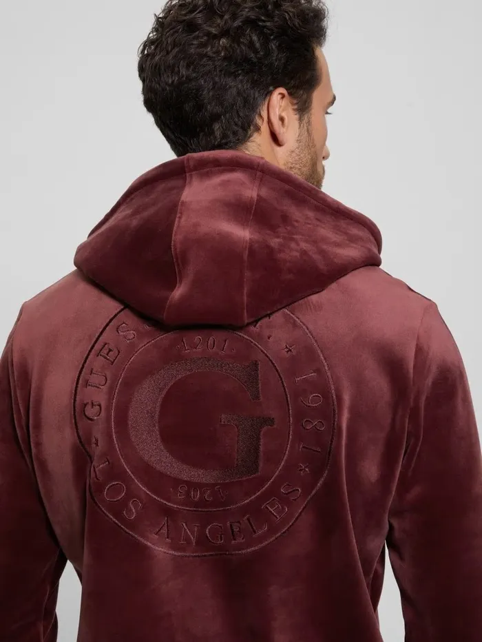 Bonded Velvet GUESS Hoodie Red Noir Men Hoodies and Sweaters GUESS