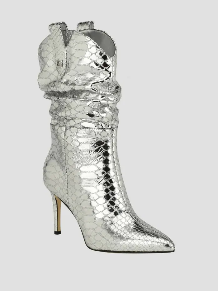 Boots and Booties GUESS Women Benisa Western Slouch Booties Silver 040