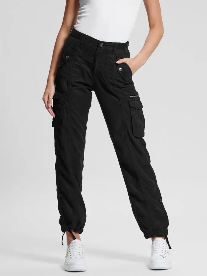 Bottoms GUESS Women Eco Nessi Cargo Pants Jet Black Multi