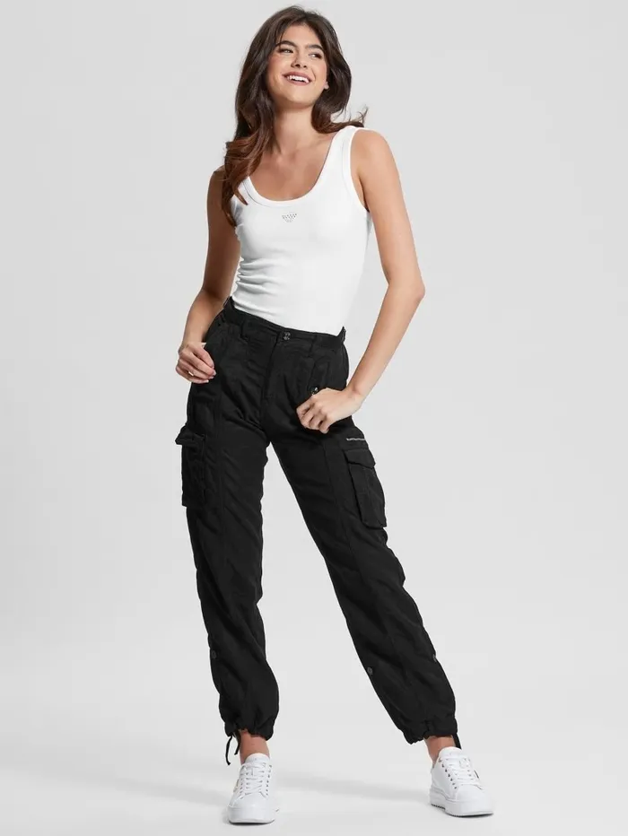 Bottoms GUESS Women Eco Nessi Cargo Pants Jet Black Multi