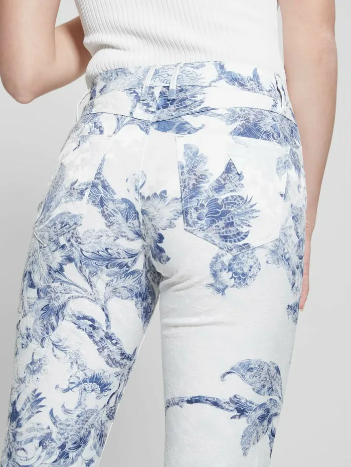 Bottoms Women 1981 Floral MidRise Straight Woven Pants Porcelain Flower GUESS