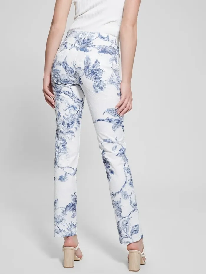 Bottoms Women 1981 Floral MidRise Straight Woven Pants Porcelain Flower GUESS Bottoms Women 1981 Floral MidRise Straight Woven Pants Porcelain Flower GUESS