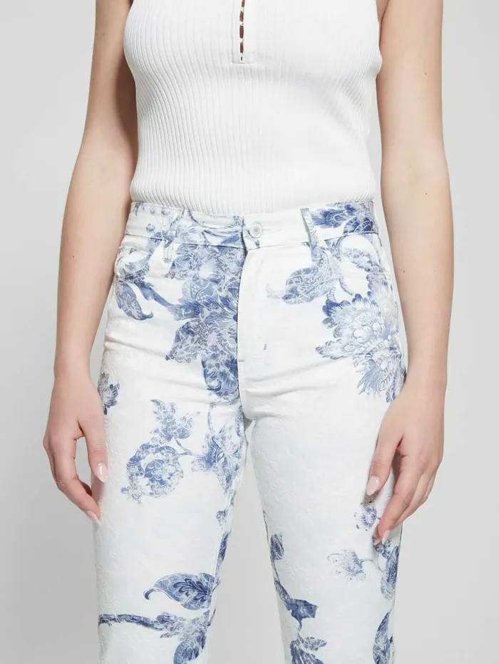 Bottoms Women 1981 Floral MidRise Straight Woven Pants Porcelain Flower GUESS Bottoms Women 1981 Floral MidRise Straight Woven Pants Porcelain Flower GUESS
