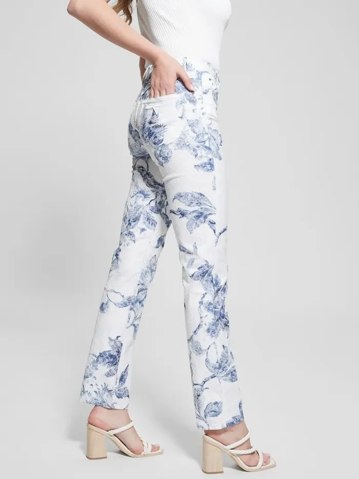 Bottoms Women 1981 Floral MidRise Straight Woven Pants Porcelain Flower GUESS Bottoms Women 1981 Floral MidRise Straight Woven Pants Porcelain Flower GUESS