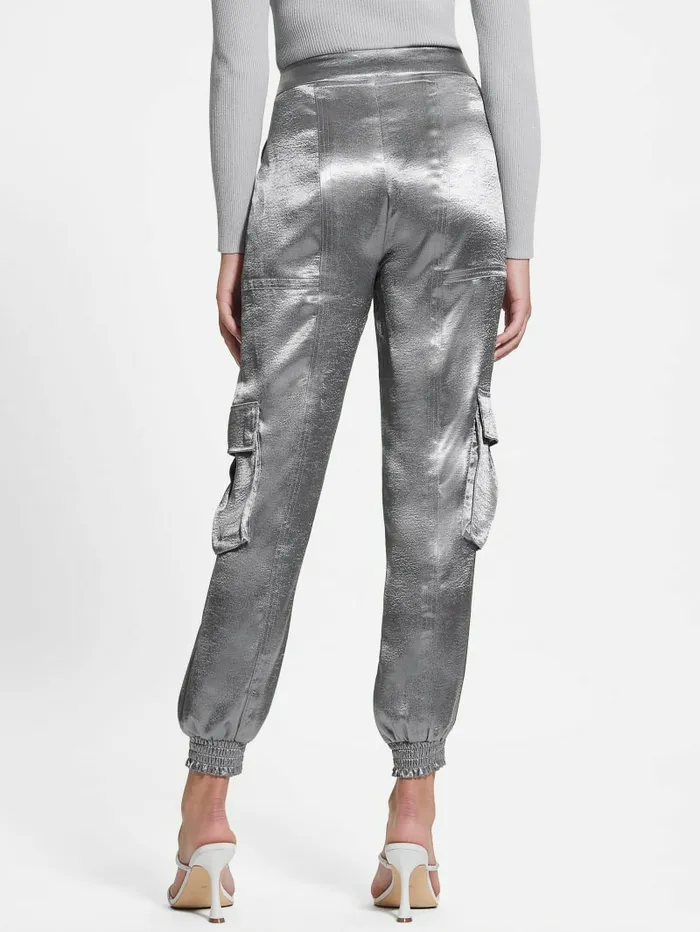 Bottoms Women GUESS Eco Soundwave Satin Cargo Pants Metallic Bottoms Women GUESS Eco Soundwave Satin Cargo Pants Metallic