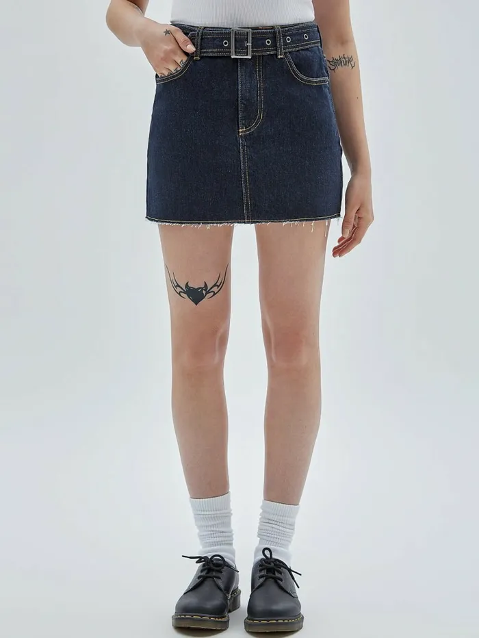Bottoms Women GUESS Originals Belted Denim Skirt Go Vintage Dark Wash GUESS