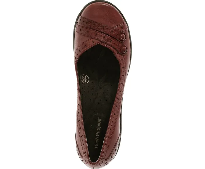 Burlesque Dark Red Leather Women Walking Shoes Hush Puppies