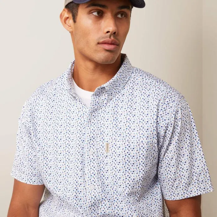 Button Down Shirts Men Ariat Floral Escape Stretch Modern Fit Shirt White