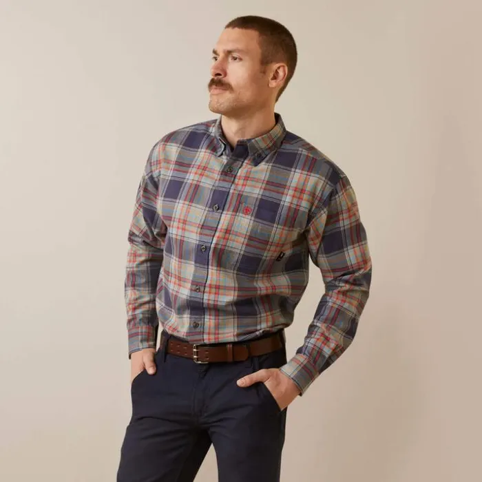 Button Down Shirts Men Ariat FR Kane Work Shirt Navy Plaid