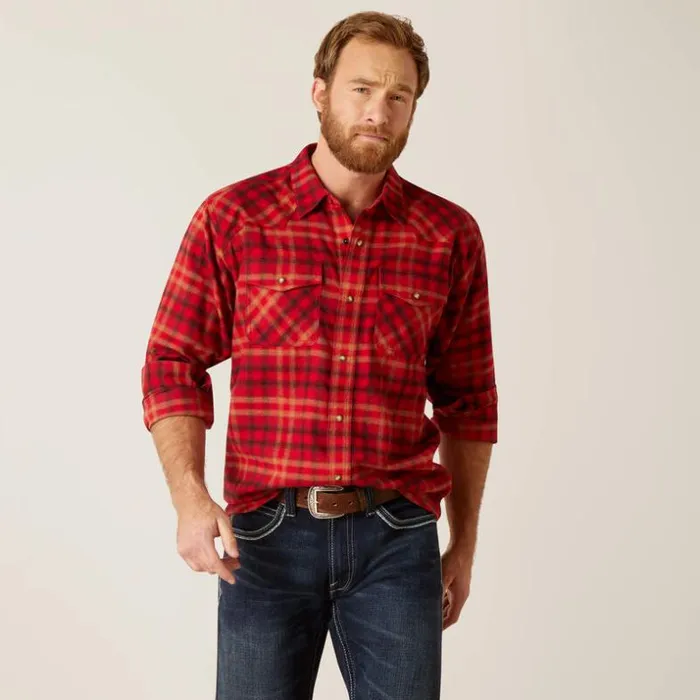 Button Down Shirts Men Ariat Heber Retro Fit Shirt Cranberry Crimson