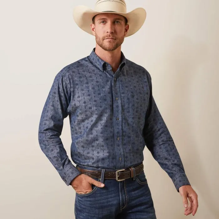 Button Down Shirts Men Ariat Noah Classic Fit Shirt Chambray Blue