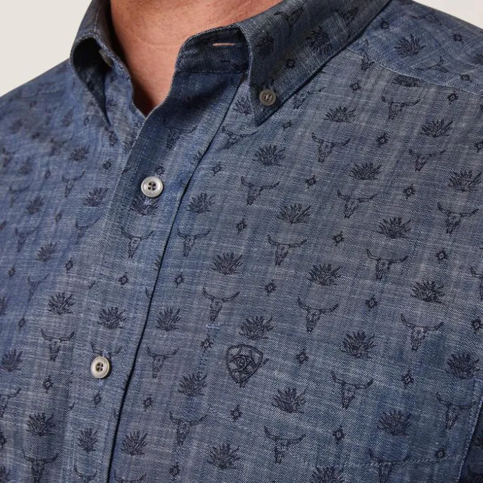 Button Down Shirts Men Ariat Noah Classic Fit Shirt Chambray Blue