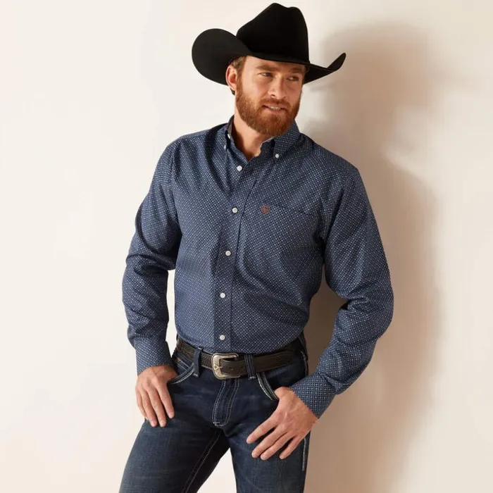 Button Down Shirts Men Ariat Wrinkle Free Keagan Fitted Shirt Darkest Indigo