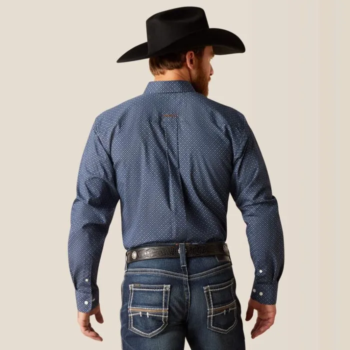 Button Down Shirts Men Ariat Wrinkle Free Keagan Fitted Shirt Darkest Indigo