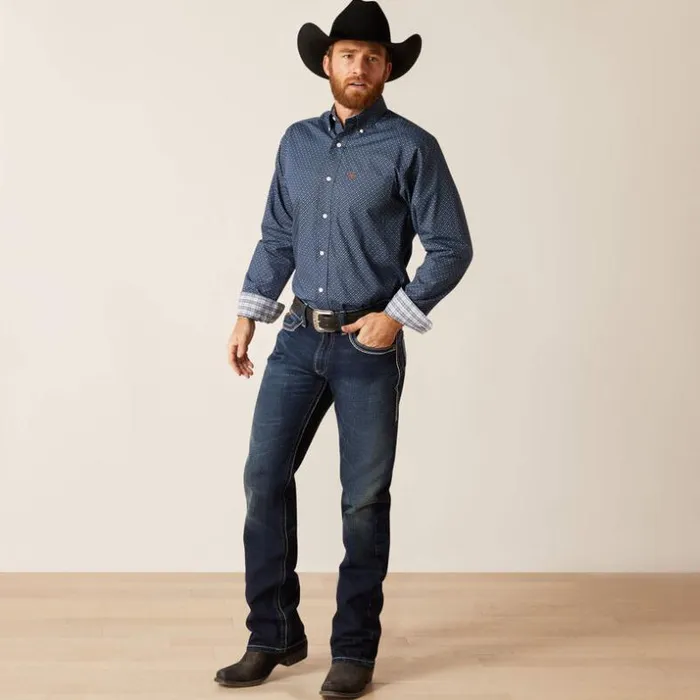 Button Down Shirts Men Ariat Wrinkle Free Keagan Fitted Shirt Darkest Indigo