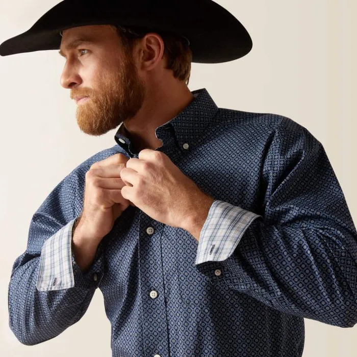 Button Down Shirts Men Ariat Wrinkle Free Keagan Fitted Shirt Darkest Indigo