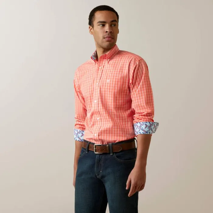 Button Down Shirts Men Ariat Wrinkle Free Winston Fitted Shirt Flame Coral