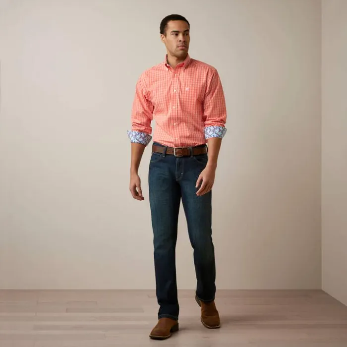 Button Down Shirts Men Ariat Wrinkle Free Winston Fitted Shirt Flame Coral