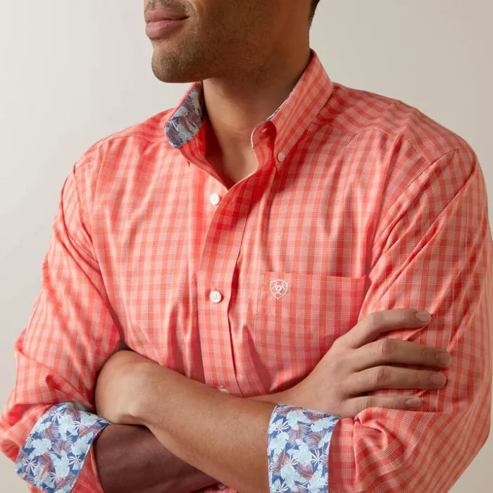 Button Down Shirts Men Ariat Wrinkle Free Winston Fitted Shirt Flame Coral