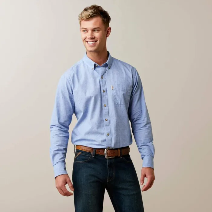 Button Down Shirts Men Ariat Wrinkle Resist Dots Stretch Modern Fit Shirt Blue