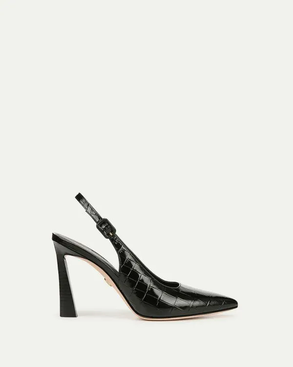 Callie CrocEmbossed Slingback Pump Black Croc Women Veronica Beard Shoes