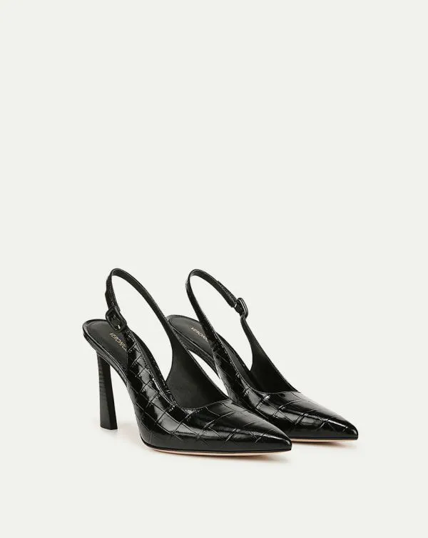 Callie CrocEmbossed Slingback Pump Black Croc Women Veronica Beard Shoes