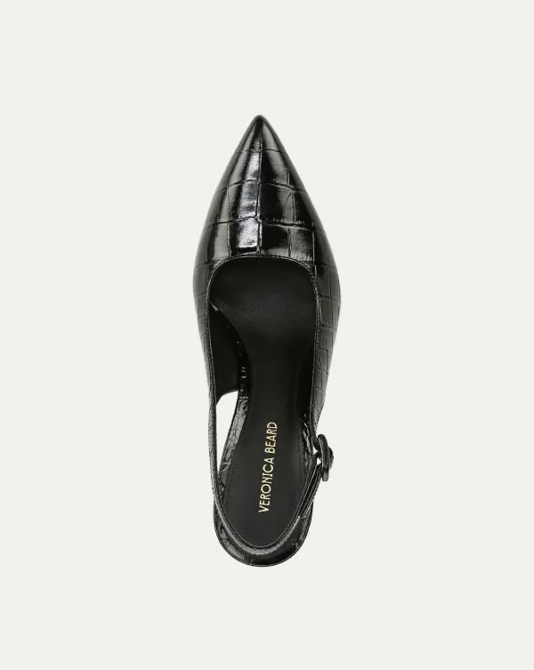 Callie CrocEmbossed Slingback Pump Black Croc Women Veronica Beard Shoes
