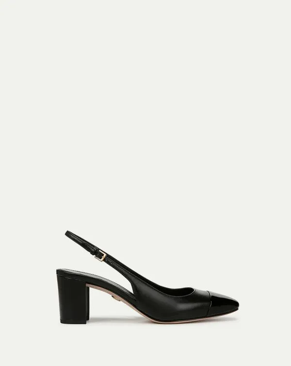 Cecile Leather CapToe Slingback Pump Blackandblack Women Veronica Beard Shoes
