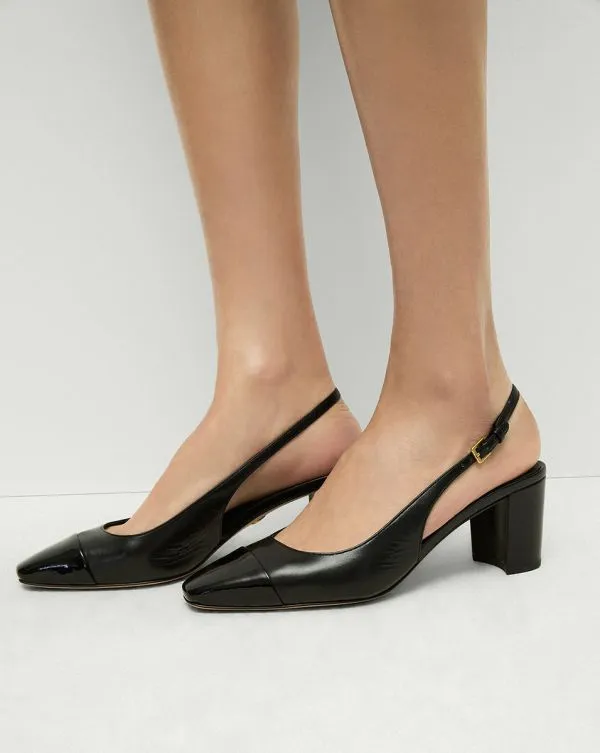 Cecile Leather CapToe Slingback Pump Blackandblack Women Veronica Beard Shoes