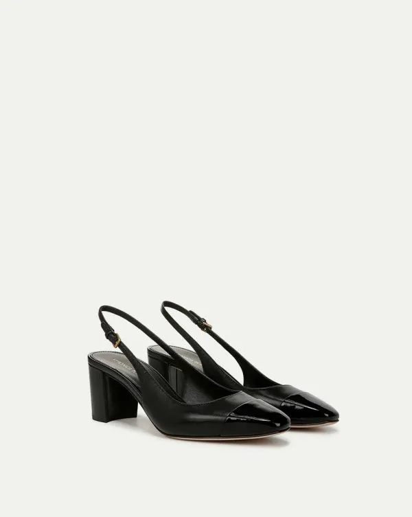 Cecile Leather CapToe Slingback Pump Blackandblack Women Veronica Beard Shoes